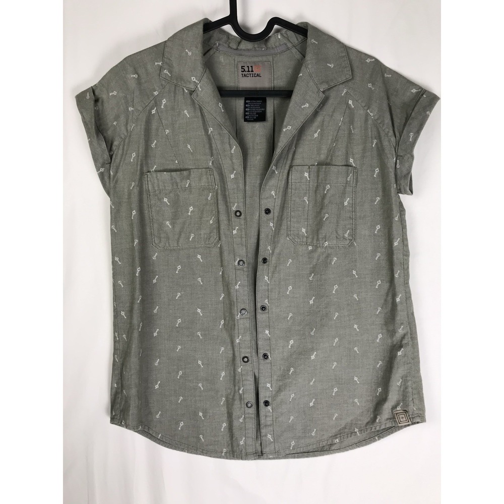 5.11 Tactical Cuff Key Short Sleeve Shirt Women XS Gray Chambray Button Up